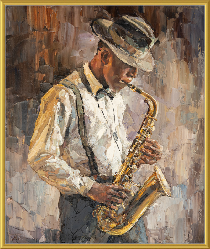 The Jazz Sax Man Oil Painting - Elegant Wall Art for Jazz Fans 2024